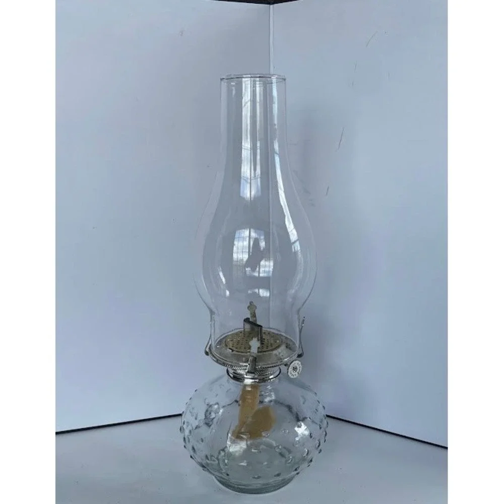 Vintage Lamplight Farms Hobnail Glass Oil Lamp Kerosene Lantern Clear Hurricane